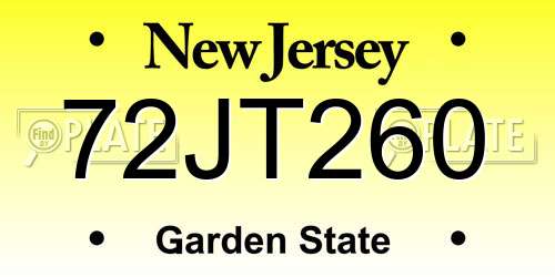 72JT260 New Jersey License Plate