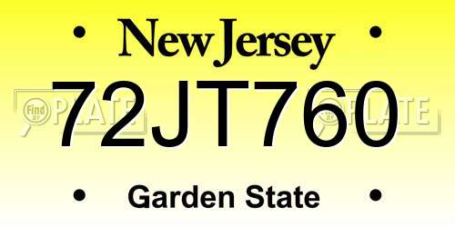 72JT760 New Jersey License Plate