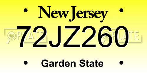 72JZ260 New Jersey License Plate