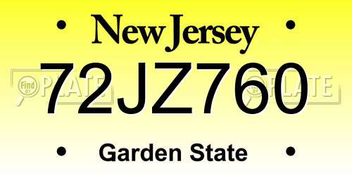 72JZ760 New Jersey License Plate