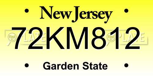 72KM812 New Jersey License Plate
