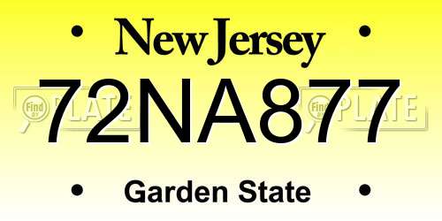 72NA877 New Jersey License Plate