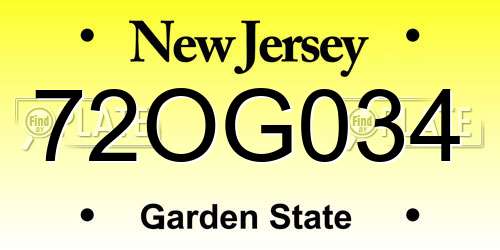 72OG034 New Jersey License Plate