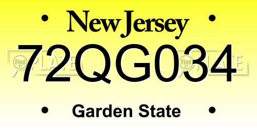 72QG034 New Jersey License Plate