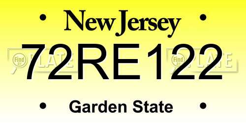 72RE122 New Jersey License Plate