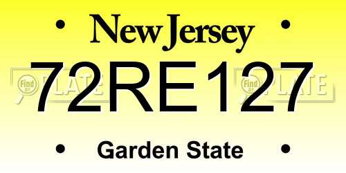72RE127 New Jersey License Plate