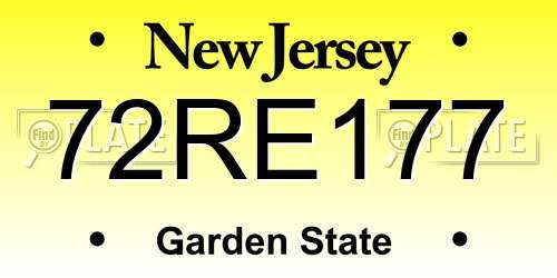 72RE177 New Jersey License Plate