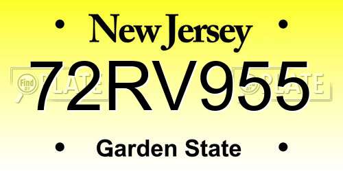 72RV955 New Jersey License Plate