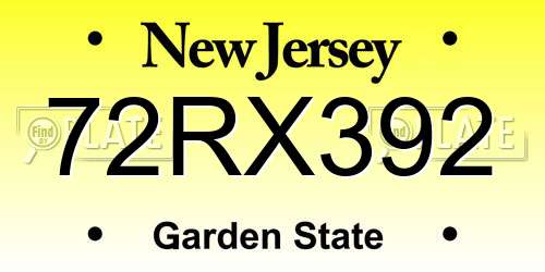 72RX392 New Jersey License Plate