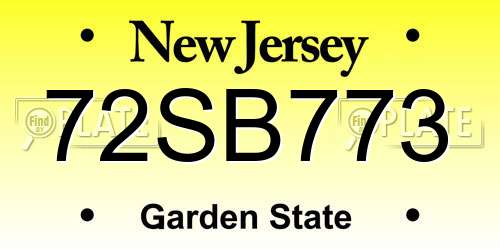 72SB773 New Jersey License Plate