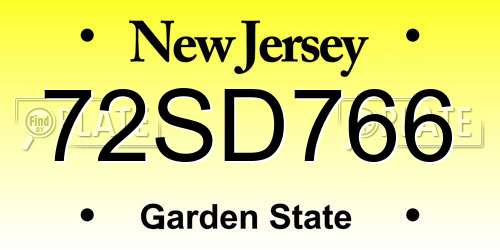 72SD766 New Jersey License Plate