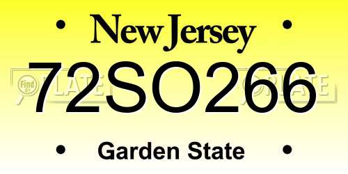 72SO266 New Jersey License Plate