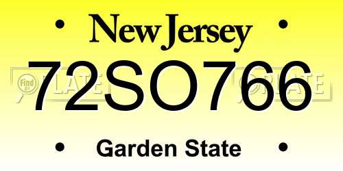 72SO766 New Jersey License Plate