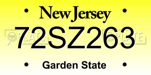 72SZ263 New Jersey License Plate