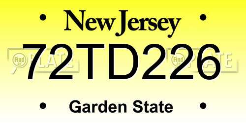 72TD226 New Jersey License Plate