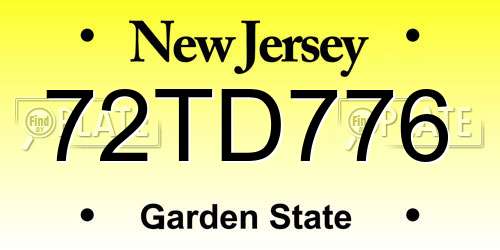 72TD776 New Jersey License Plate