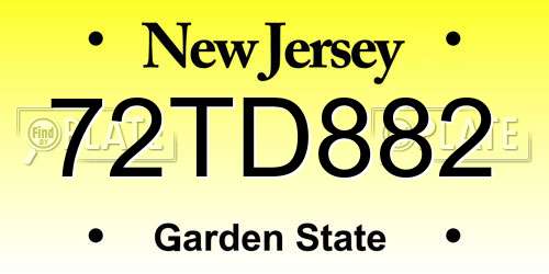 72TD882 New Jersey License Plate