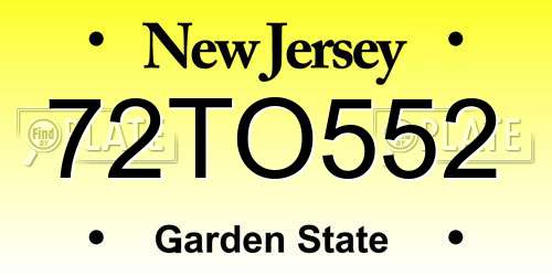 72TO552 New Jersey License Plate