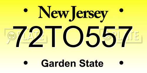 72TO557 New Jersey License Plate