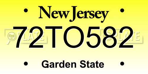 72TO582 New Jersey License Plate