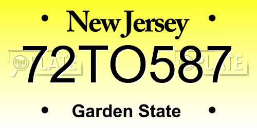 72TO587 New Jersey License Plate