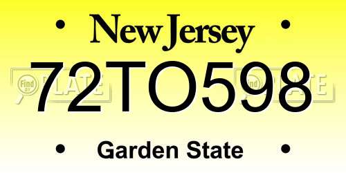 72TO598 New Jersey License Plate