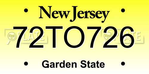 72TO726 New Jersey License Plate