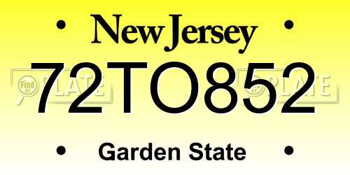 72TO852 New Jersey License Plate