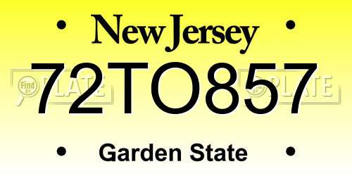 72TO857 New Jersey License Plate