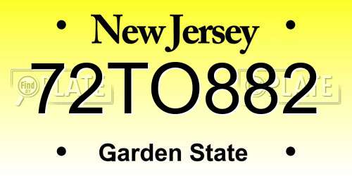72TO882 New Jersey License Plate