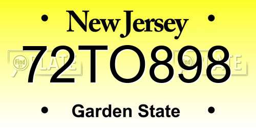 72TO898 New Jersey License Plate