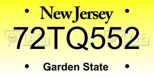 72TQ552 New Jersey License Plate