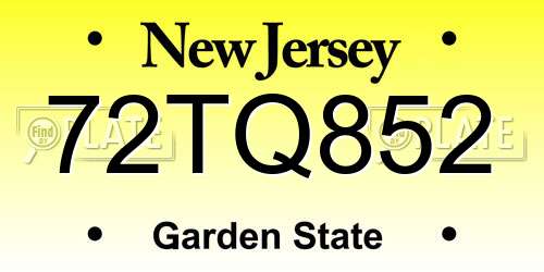 72TQ852 New Jersey License Plate