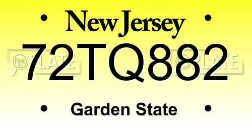 72TQ882 New Jersey License Plate