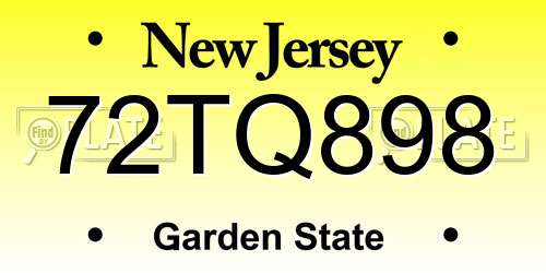 72TQ898 New Jersey License Plate