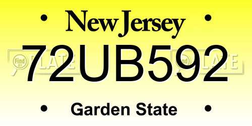 72UB592 New Jersey License Plate
