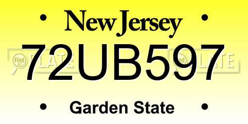 72UB597 New Jersey License Plate