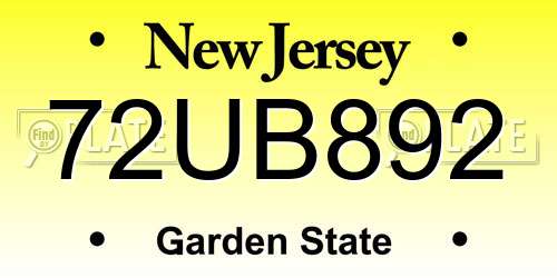72UB892 New Jersey License Plate