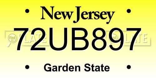 72UB897 New Jersey License Plate