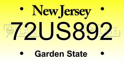 72US892 New Jersey License Plate