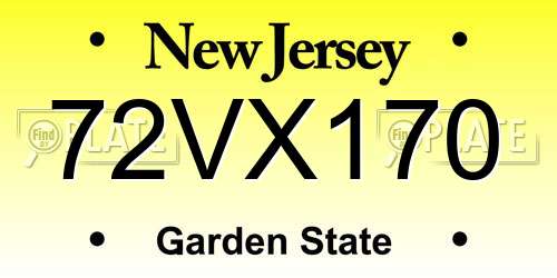 72VX170 New Jersey License Plate
