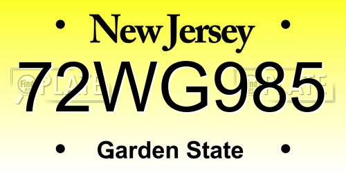 72WG985 New Jersey License Plate