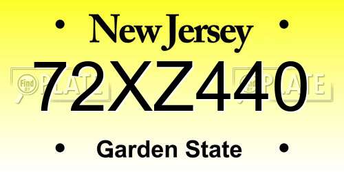 72XZ440 New Jersey License Plate