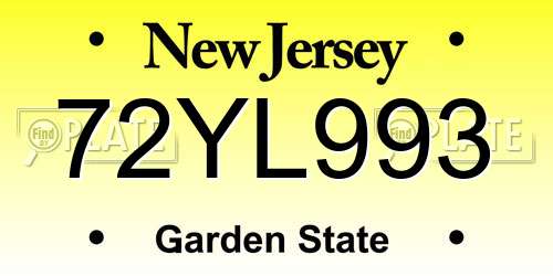 72YL993 New Jersey License Plate