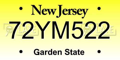 72YM522 New Jersey License Plate