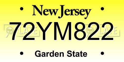 72YM822 New Jersey License Plate