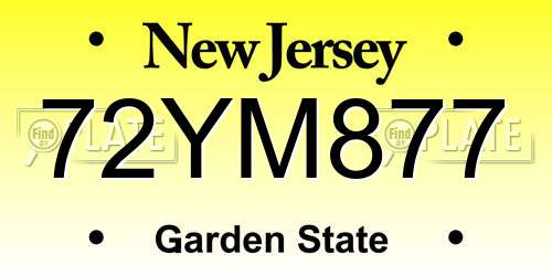 72YM877 New Jersey License Plate