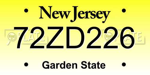 72ZD226 New Jersey License Plate