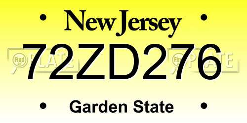 72ZD276 New Jersey License Plate