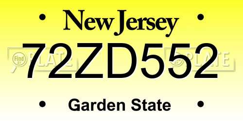72ZD552 New Jersey License Plate